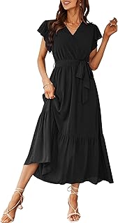 PRETTYGARDEN Women's Summer Floral Boho Short Sleeve V Neck Swing Dress Flowy Swing Wedding Guest Dress