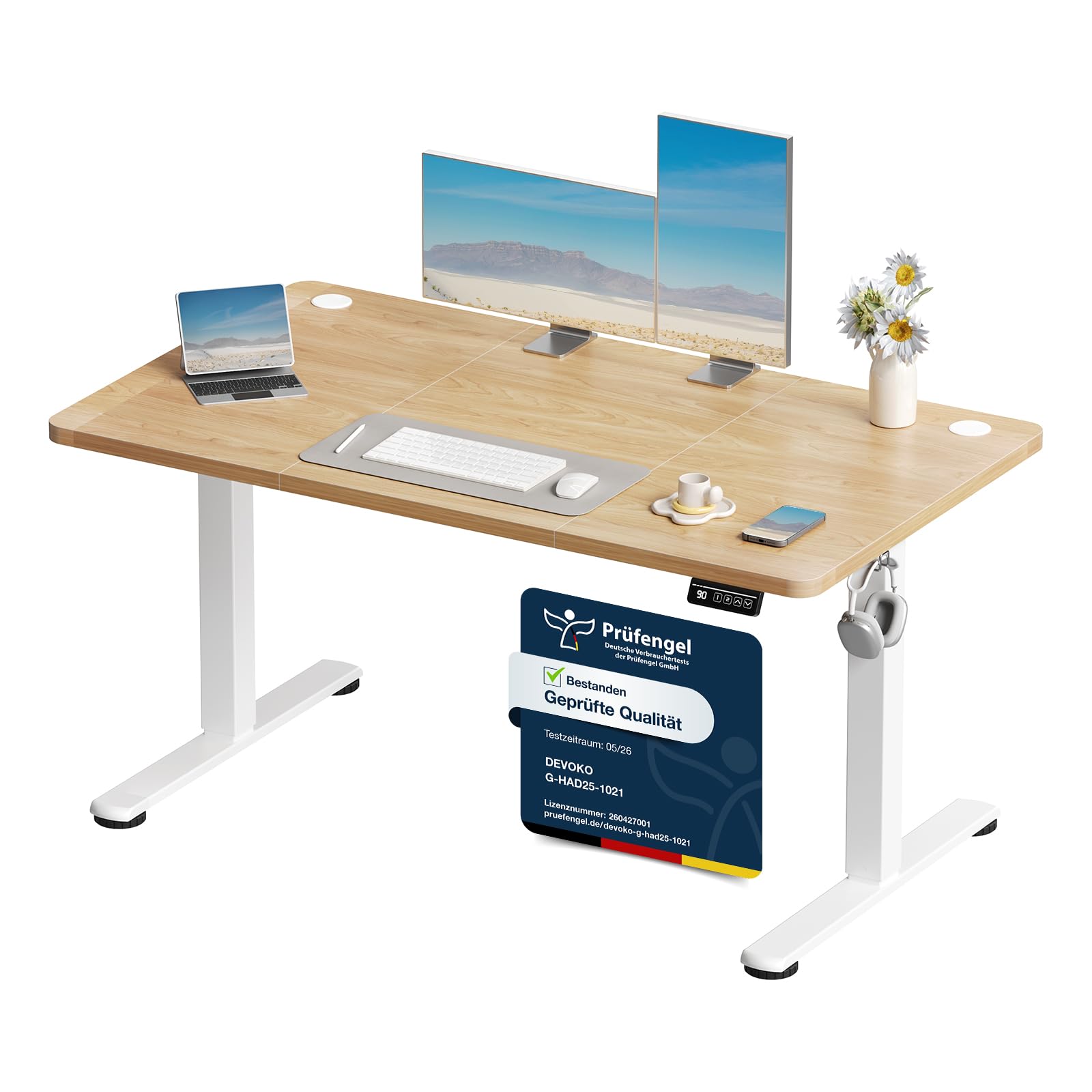 Devoko Electric Height-Adjustable Desk 120 x 60 cm Beige