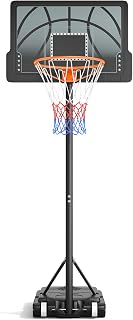 Basketball Hoop Outdoor, Yohood Basketball Hoop and Stand Portable Adjustable Height Net Set System on Wheels Sturdy Backboard for Game Park Garden Indoor