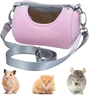 Lymizhuo Portable Hamster Carrier Bag - Breathable Mesh Small Pet Travel Backpack for Guinea Pigs, Hamsters & Small Animals - Adjustable Straps for Safe & Comfortable Transport (Pink)