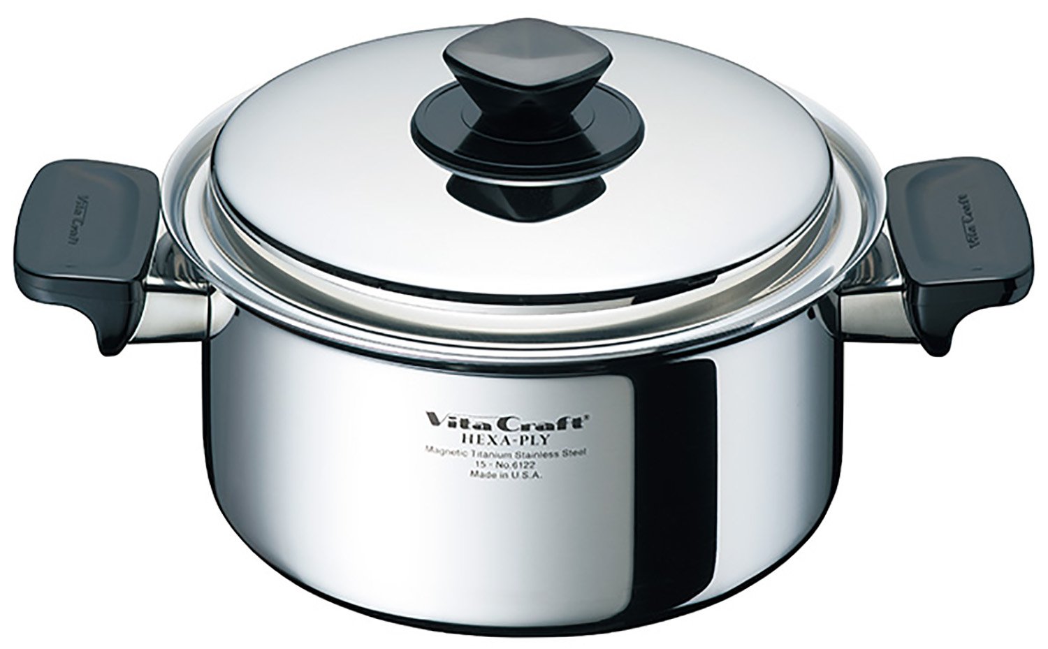 Vita Craft Stainless Steel Two-Handled Pot, IH Compatible, with Lid, 10-Year War