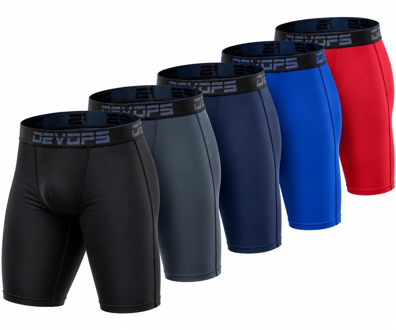 DEVOPS Pantaloncini a compressione da uomo, nero/antracite/blu navy/blu/rosso, X