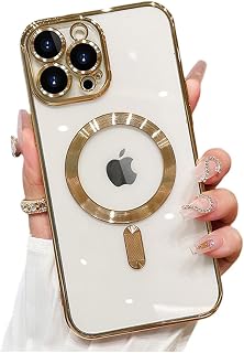 Magnetic Case for iPhone 15 Pro Max Case Clear Compatible with MagSafe Built-in Camera Lens Protector Soft Slim Shockproof Phone Case Cover for iPhone 15 Pro Max 6.7" - Gold