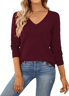 QUALFORT Maglione da donna 100% cotone morbido lavorato a maglia Pullover Maglioni, E-bordeaux, S