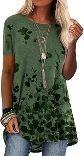 ORANDESIGNE Women's Short Sleeve Round Neck Summer Loose T-Shirts Basic T-Shirts Women Long Summer Casual Geometric Print Blouse Shirt Elegant Top