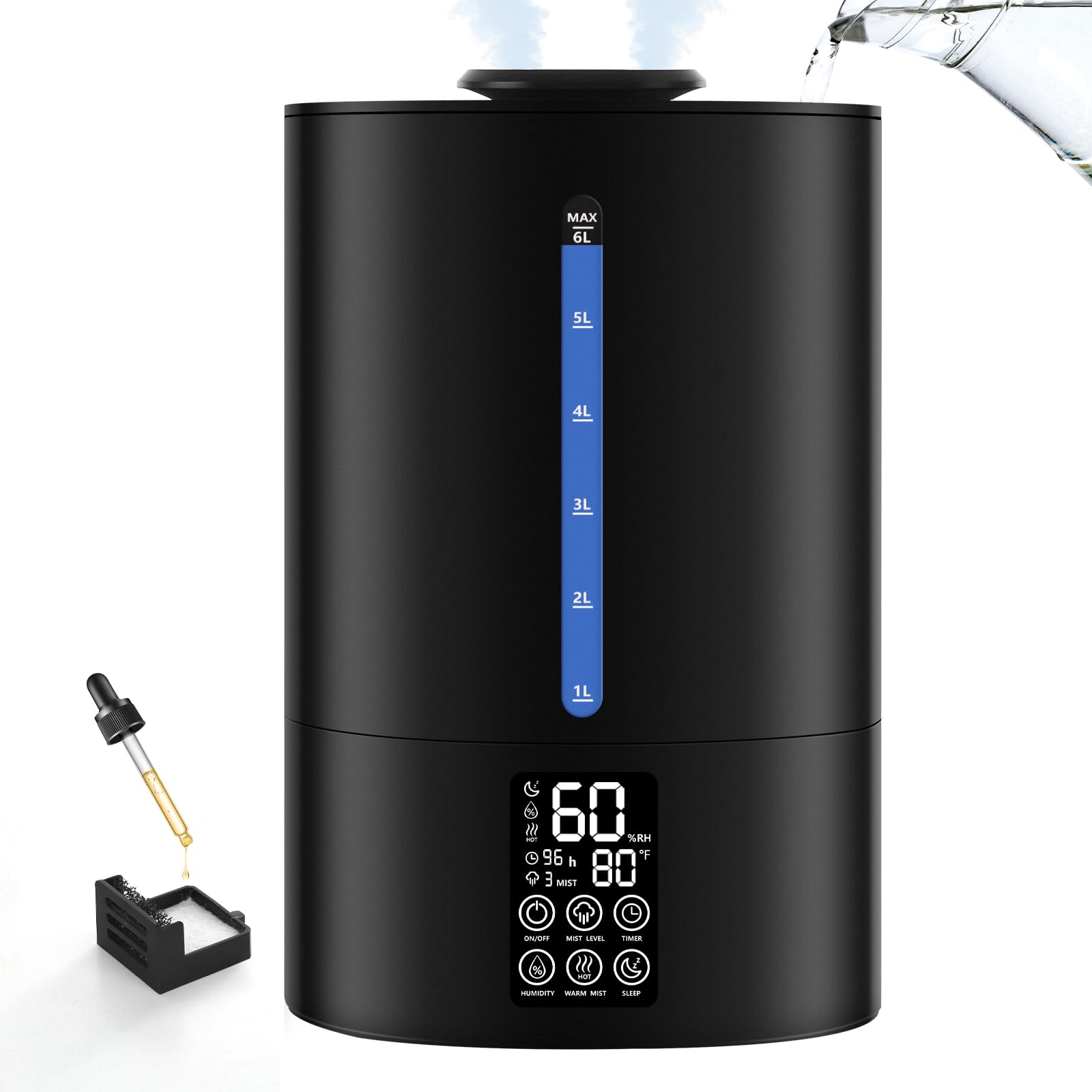 Coolfiqu 6L Warm & Cool Mist Humidifiers for Bedroom,Large Room,Plants | Quiet T