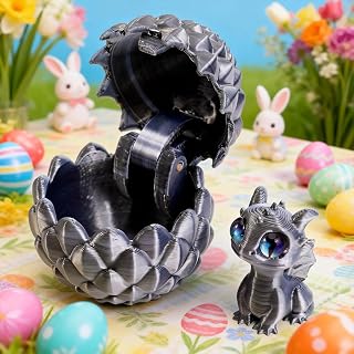 Cute Dragon with Egg 3D Printed Dark Silver for Home Office Desk Decor