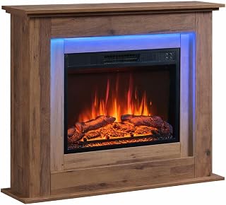 FLAMEKO 39" Electric Fire and Surround, Savannah Dark Bronx Oak | 2kW heater, 3 flame effects, 13 mood lights, remote control, 7-day timer, no chimney needed