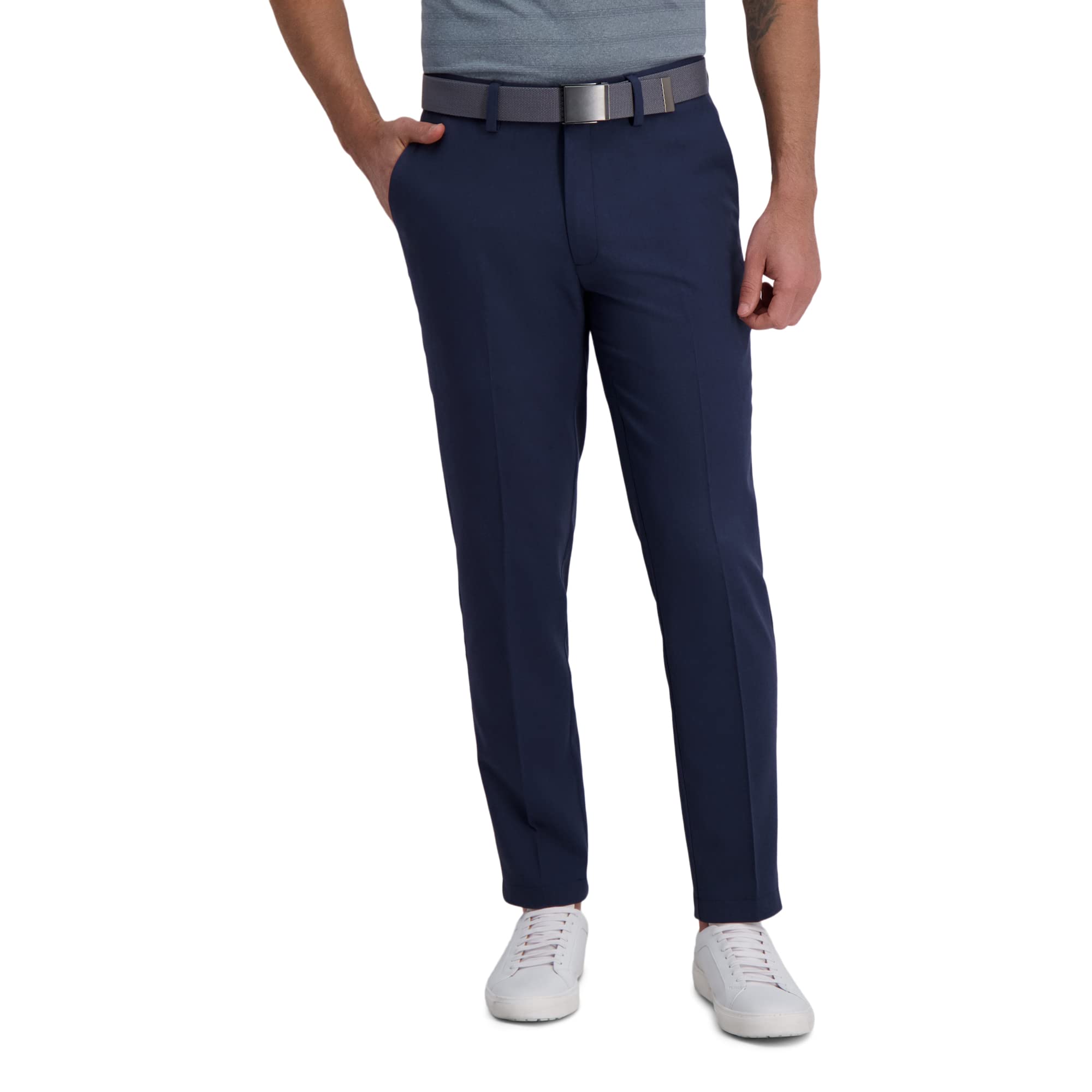 Haggar Cool Right Performance Men's Flex Stria Slim Fit Flat Front Pant