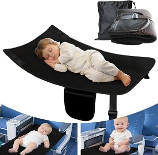 CloudLawn Airplane Bed for Toddler, Airplane Seat Extender for Kids, Travel Kid Bed Flight, Portable Plane Footrest, Soft Velvet Leg Support, Machine Washable, Black