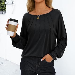 Fashion Women Long Sleeve Shirts Puff T Shirts Long Sleeve Round Neck Casual Basic Tee Tops Blouses