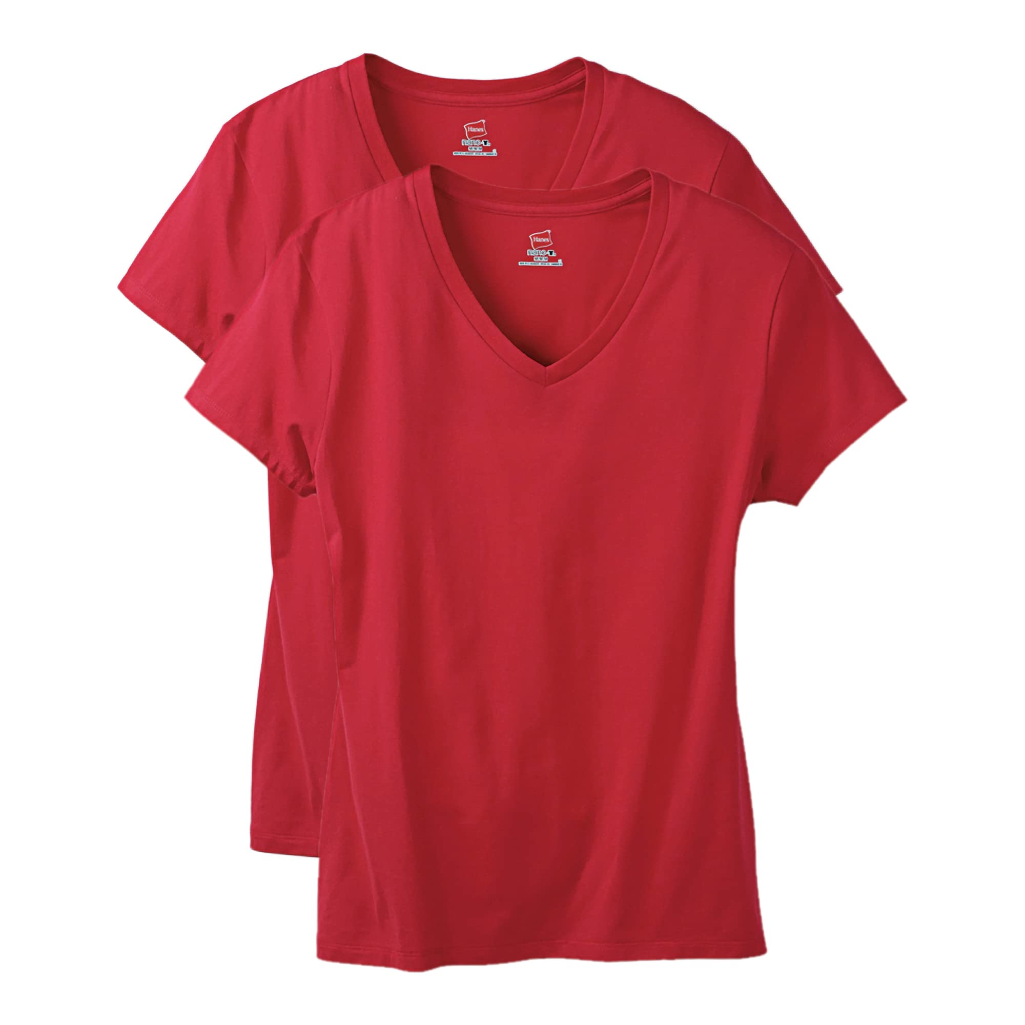 Hanes レディース 半袖 Vネック Tシャツ