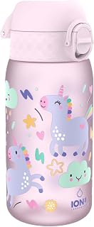 Ion8 Kids Water Bottle, Leak Proof, 350ml (12oz), Lilac Unicorns | Dishwasher Safe, Easy to Open, Secure Lock, Carry Handle, Hygienic Flip Cover, Easy Clean, Odour Free