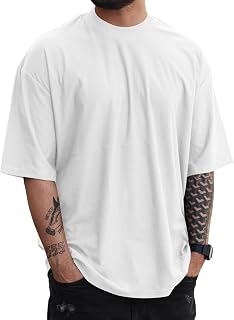 Mens Oversize Short Sleeve Tshirts Workout Drop Shoulder Relaxed Fit Tees