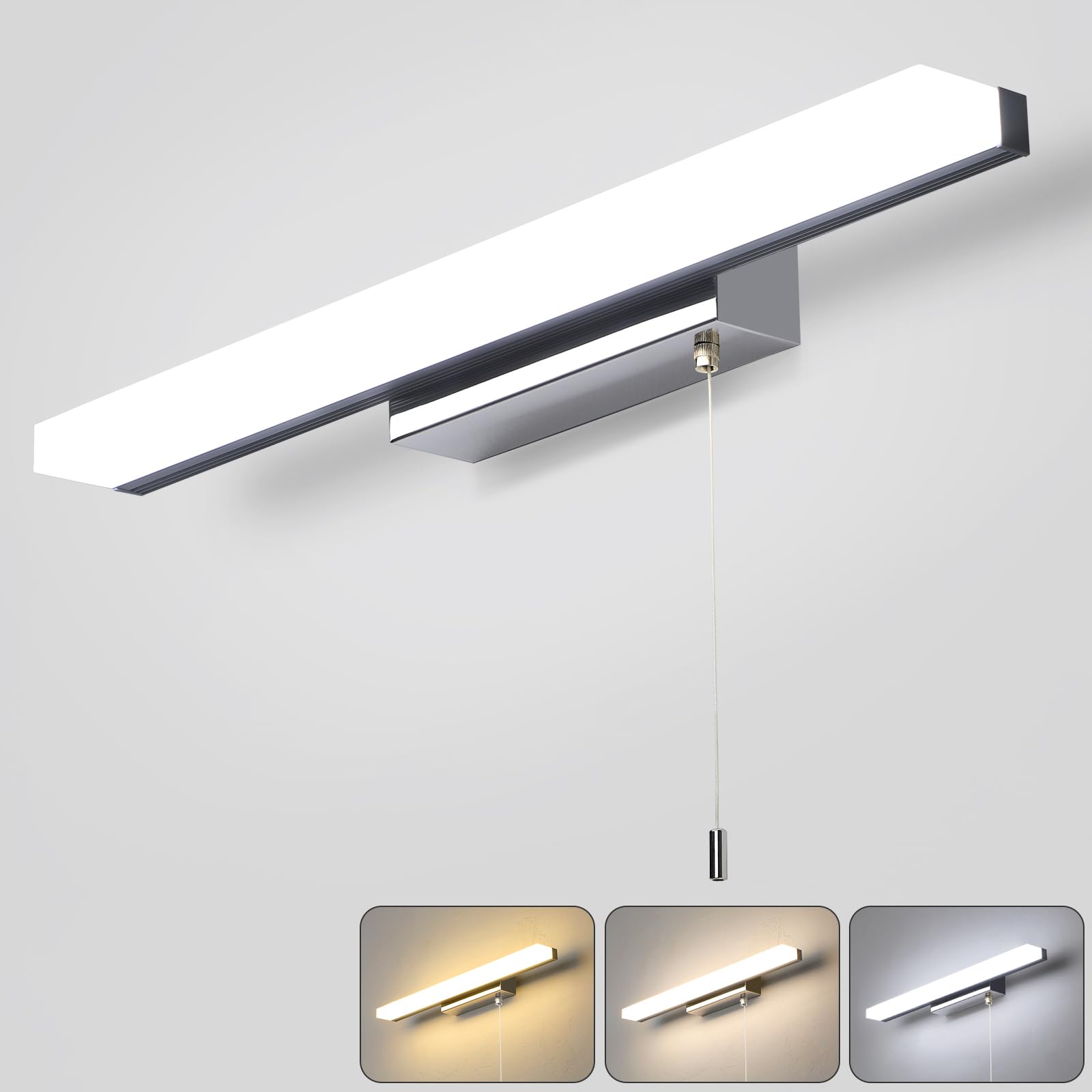 Lightess 40CM LED Bathroom Mirror Light with Pull Cord Bathroom Over Mirror Lamp