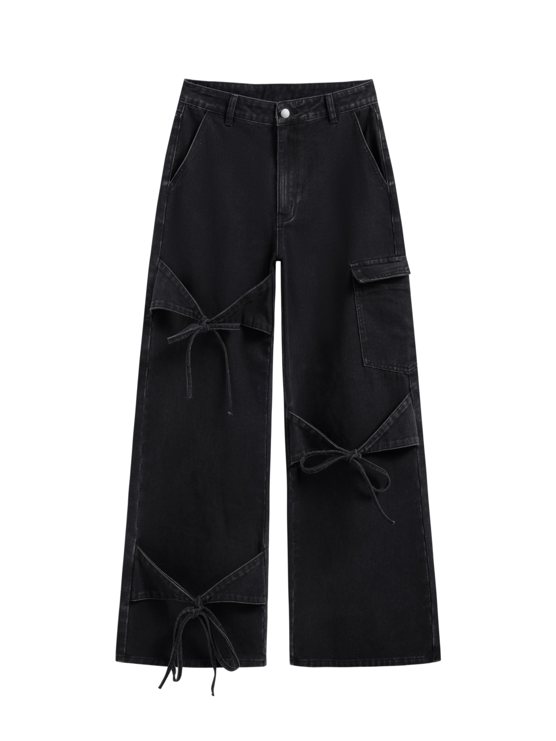 CIDER Women Loose Jeans Low Rise Straight Leg Bowknot Denim Pants