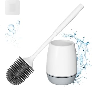 Hibbent Toilet Brush with Ventilated Drying Holder, Toilet Bowl Brush | Silicone Bathroom Cleaning Bowl Brush Kit, Sturdy Cleaning Toilet Brush, Floor Standing & Wall Mounted Without Drilling, Gray