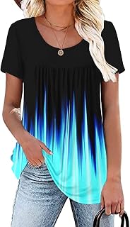 Womens Summer Plus Size Tops Blouses Short Sleeve Shirts Lace Pleated Tunic Tops M-4XL