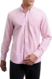 HISDERN Men's Shirt Long Sleeve Oxford Casual Casual Cotton Shirts with Pocket Regular Fit S-4XL