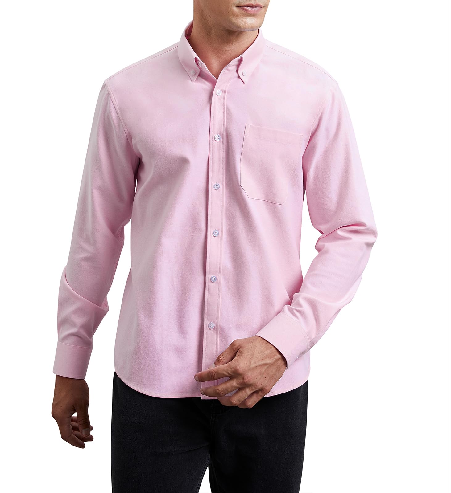HISDERN Men's Shirt Long Sleeve Oxford Casual Casual Cotton Shirts with Pocket R
