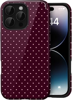 Amzfield for iPhone 16 Pro Cute Polka Dot Phone Case, Burgundy | Polka Dot Phone Case, Summer Aesthetic Design for Women Girls Fall Chic Girly Pretty Dual Layer Hybrid Protection Elegant