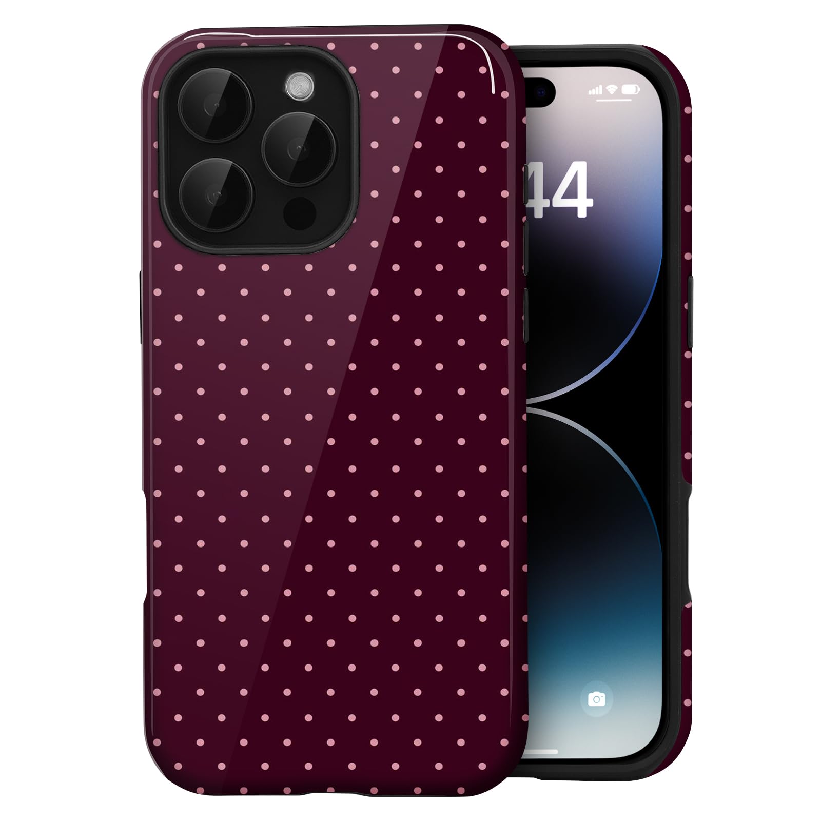 Amzfield for iPhone 16 Pro Cute Polka Dot Phone Case, Burgundy | Polka Dot Phone