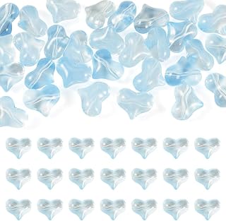 30pcs Clear Glass Heart Beads Horizontally Drilled Loose Beads for Valentine's Day Jewelry Finding Supplies, 14x17x9mm, Cornflower Blue