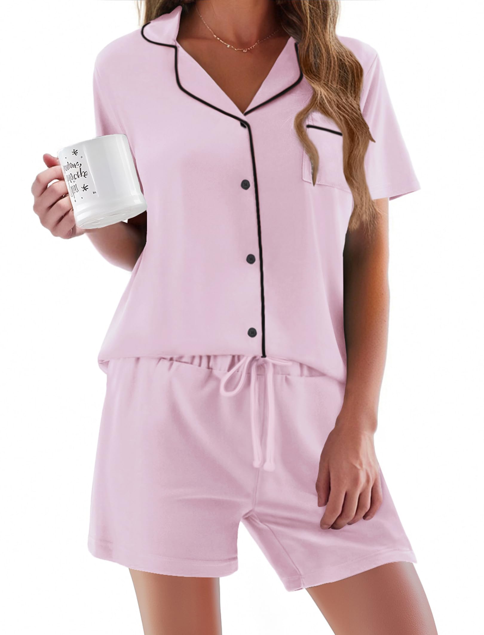 Ekouaer Women's Short Sleeve Sleepwear Soft PJ Set XS-XXL