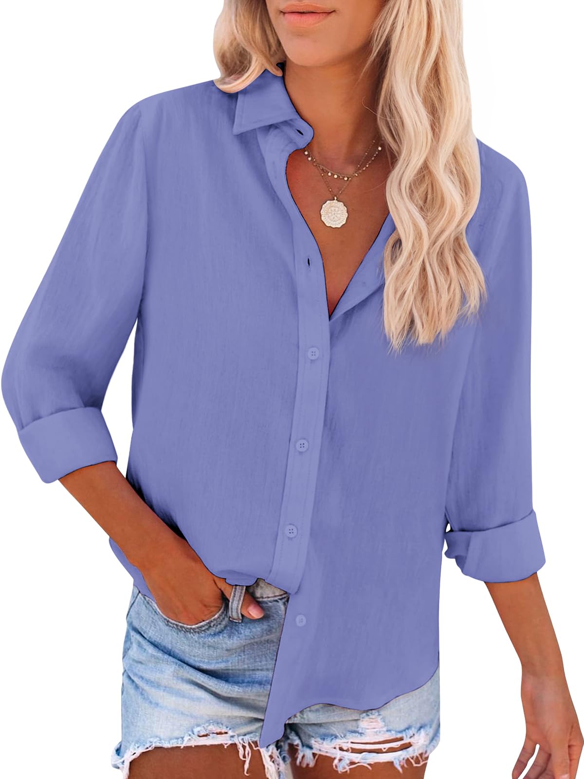 siliteelon Button-Down-Shirts für Damen, Baumwolle, Oxford-Langarmbluse