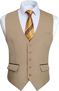 HISDERN Vest Suit Man Wedding Vests Original Dress Vest Elegant Party Business with Pockets