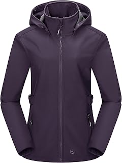 Outdoor Ventures Women's Softshell Jacket Short Lined Functional Jacket Waterproof Transition Jacket with Removable Hood Rain Jacket Outdoor Raincoat Softshell Coat for Hiking Running Sports