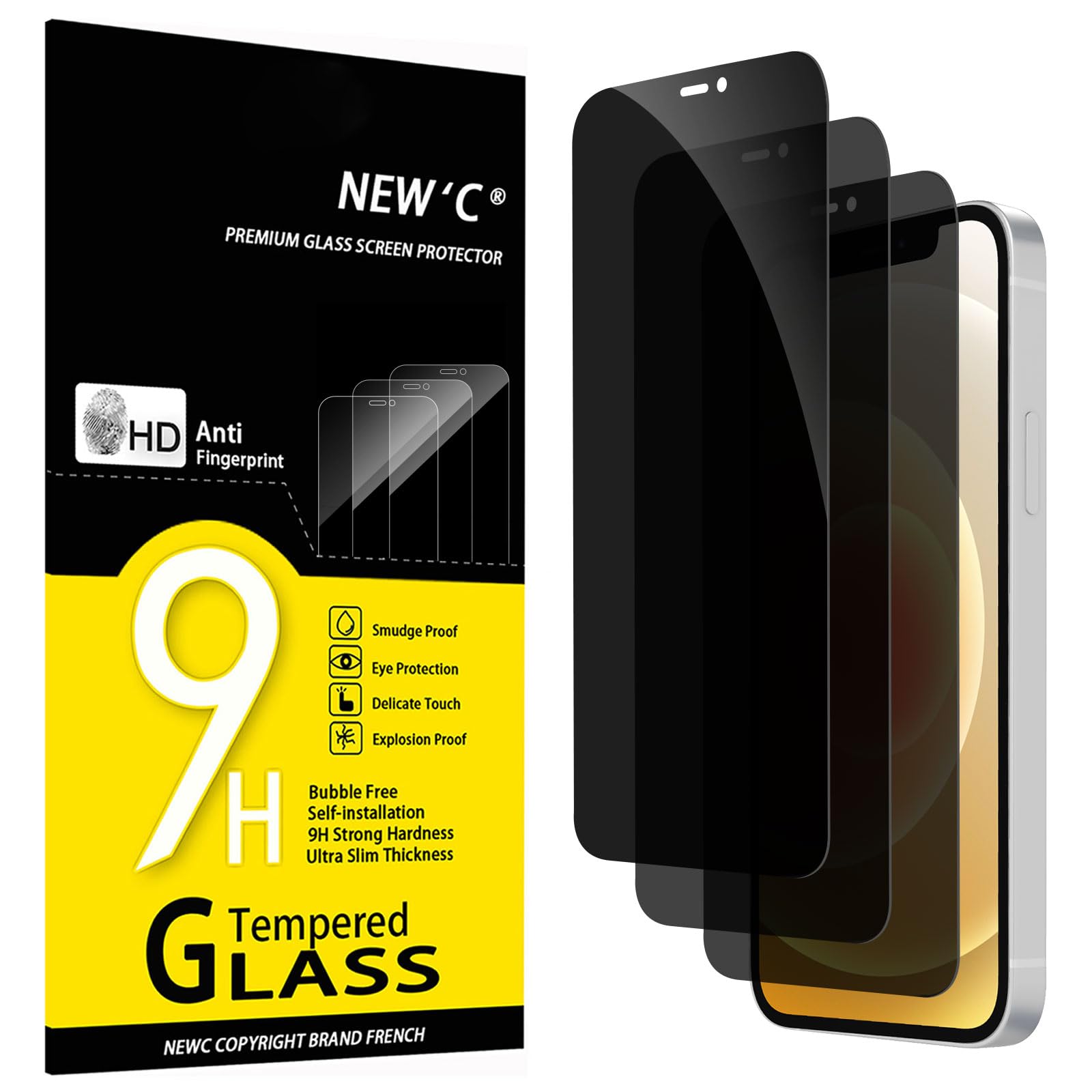 NEW'C Anti-Spy Tempered Glass Screen Protector for iPhone 12/12 Pro