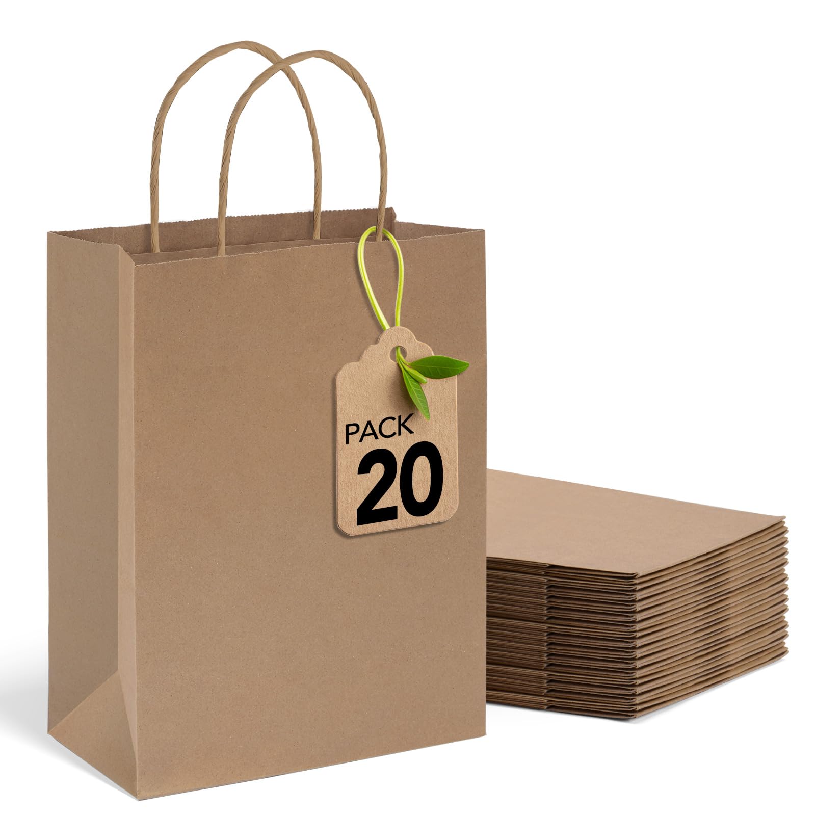 MESHA Brown Paper Bags 8x4.25x10.5 Inch 20Pcs, Paper Bags with Handles | Sturdy 