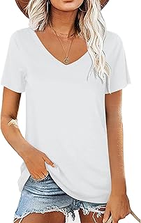 Women's Summer T-Shirt V-Neck Casual Short Sleeve Tunic Tops Blue M