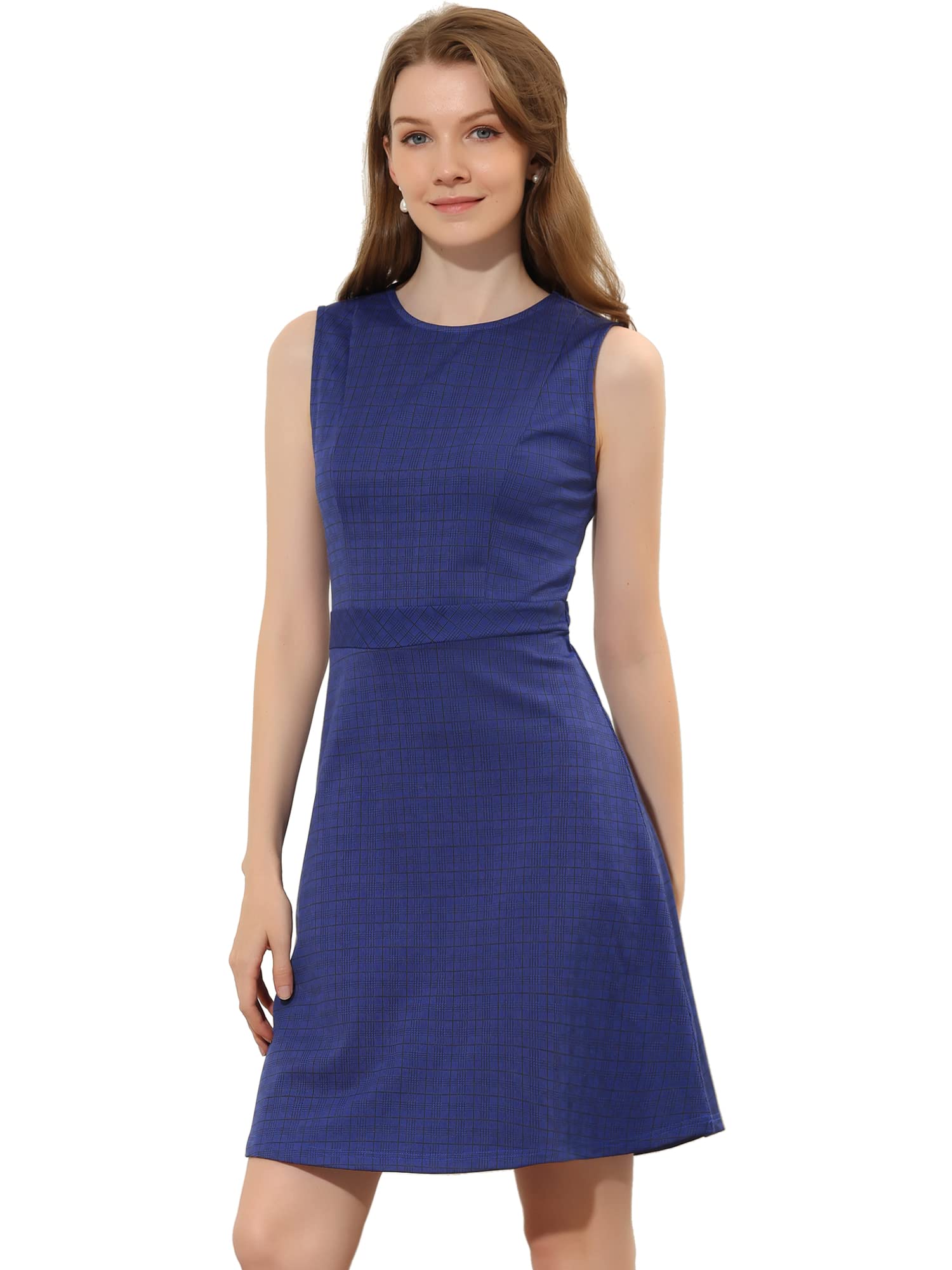 Allegra K Women's Sleeveless A Line Vintage Plaid Houndstooth Work Dresses