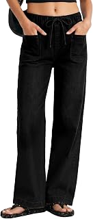 Sidefeel Womens Jeans High Waisted Elastic Straight Leg Stretchy Drawstring Trendy Wide Leg Loose Pull On Denim Pants