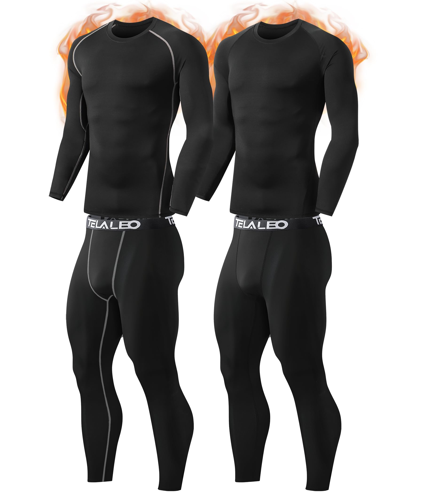 2 Set Mens Thermal Underwear Fleece Lined Long Johns Baselayer Shirts | Micro fl