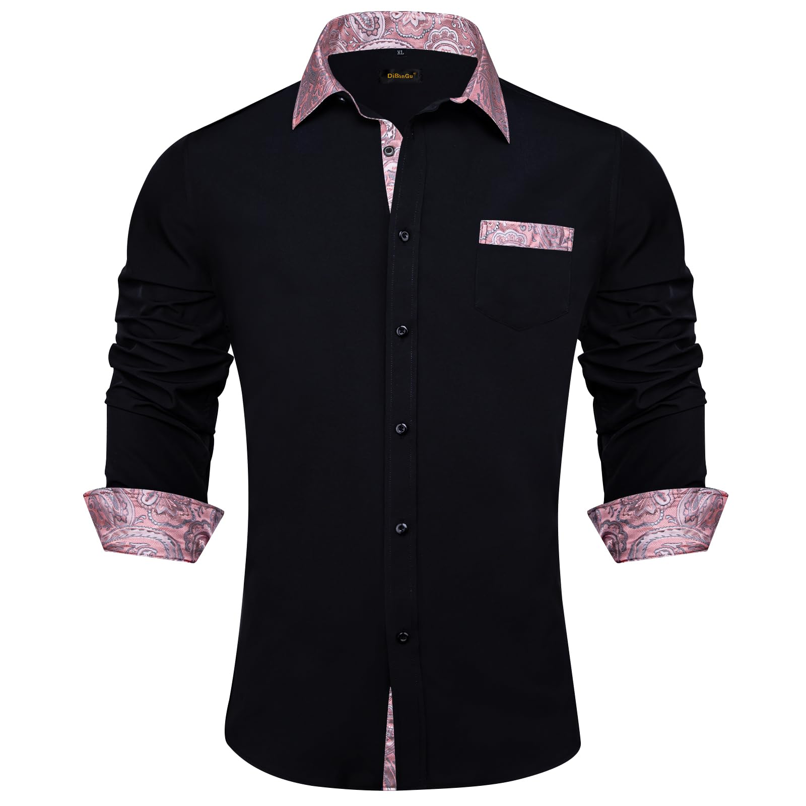 DiBanGu Mens Long Sleeve Dress Shirt Business Regular Fit Shirt Cotton Inner Con