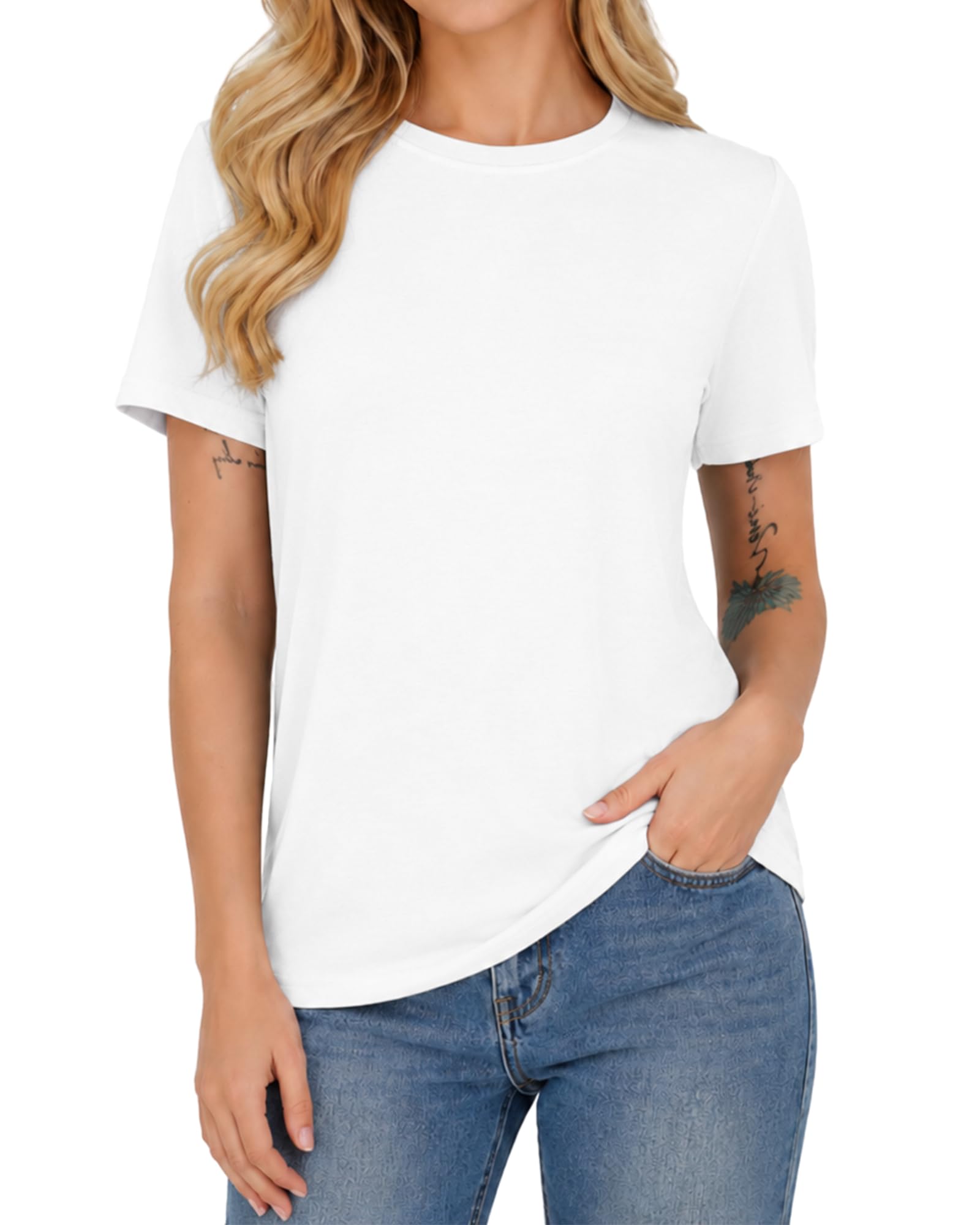 AIYINO Womens Plain T Shirts Everyday Basic Tee Casual Spring Summer Tops