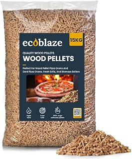 15KG Ecoblaze Premium Wood Pellets for Pizza Oven, Ooni, Ninja, BBQ Grill, Smokeless Fire Pit, Woodfire Pellet Smoker & Stove,100% Sustainable Biomass Fuel, Clean Burning, High Heat, Efficient Cooking