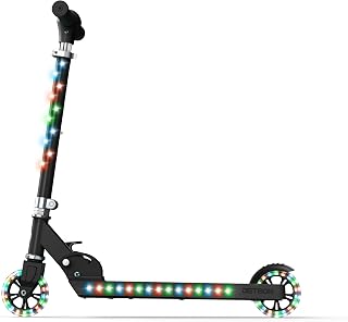 Jetson Jupiter Kids 2-Wheel Light-Up Kick Scooter, LED Lights on Handlebar, Stem, Wheels & Deck, Adjustable Handlebar, Rear Brake, Easy-Folding Mechanism, Ages 5+