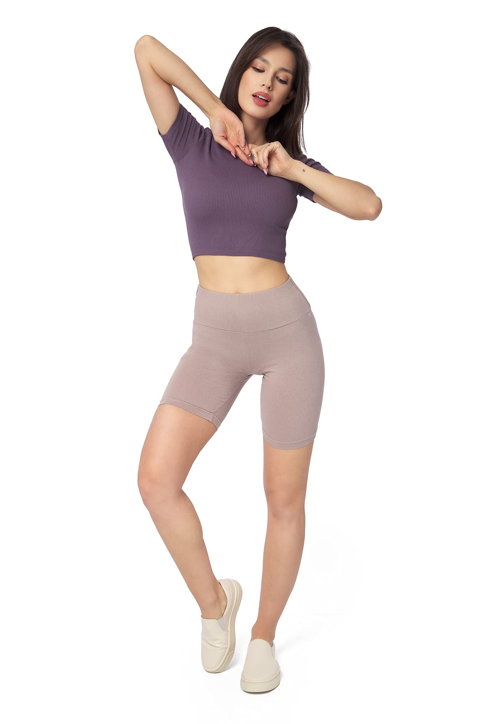SOFTSAIL Women's Cycling Shorts Cotton High Waist Abdominal Control Yoga Gym Spo
