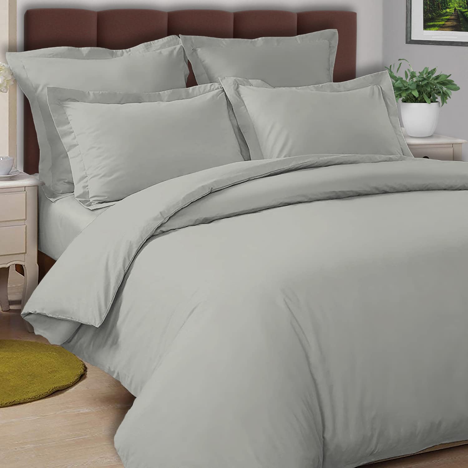 Pizuna Silver Cotton Percale Duvet Cover Super King Size 260x220, 100% Long Stap