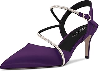HDEUOLM Women's Medium Stiletto Heel Pointed Toe Sandals Slingback Diamante Crystal Party Cute 6.5 cm Heels