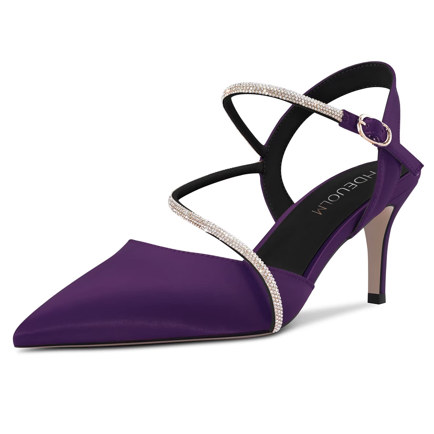 HDEUOLM Women's Medium Stiletto Heel Pointed Toe Sandals Slingback Diamante Crys