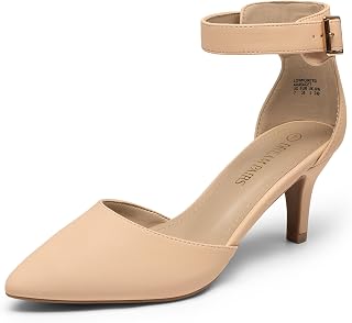 DREAM PAIRS Pointed Toe Classic Comfort Stiletto Pumps Ankle Strap Pumps LOWPOINTED-E