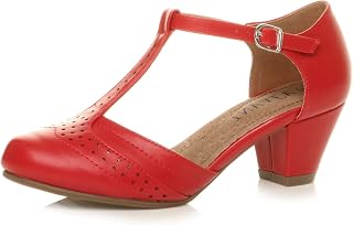 Women's Mid Block Heel T-Strap Cut Out Budapest T-Clip Pumps Sandals Size