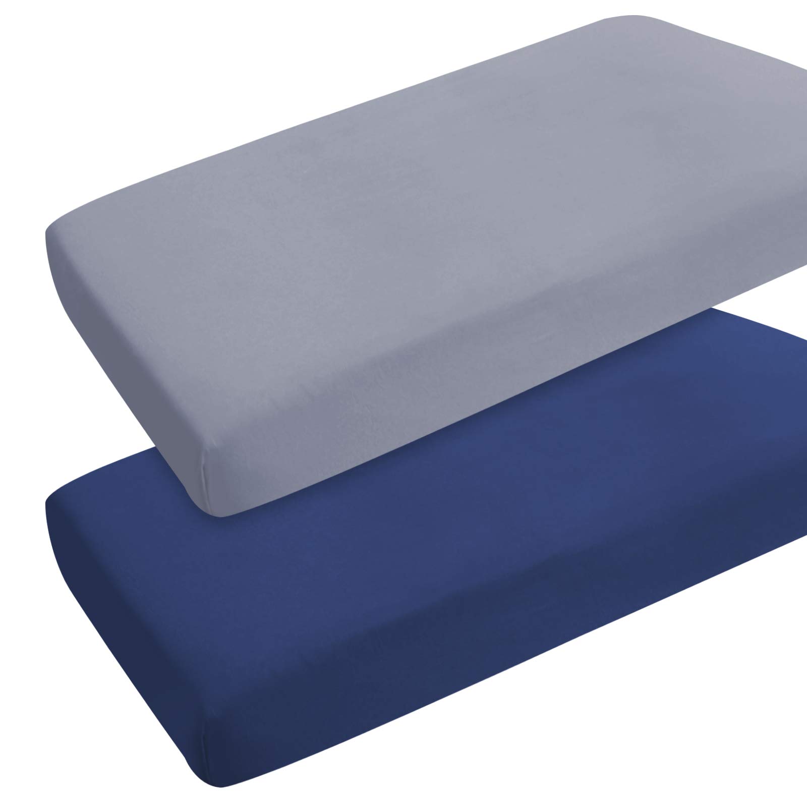 Pack and Play Sheets Boy Girl, 2 Pack Mini Crib Sheets, Grey &amp; Navy | Portab