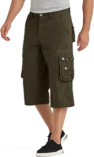 BEST SOUTH Men's Long Cargo Shorts Below Knee 13 Inches Cotton Relaxed Fit