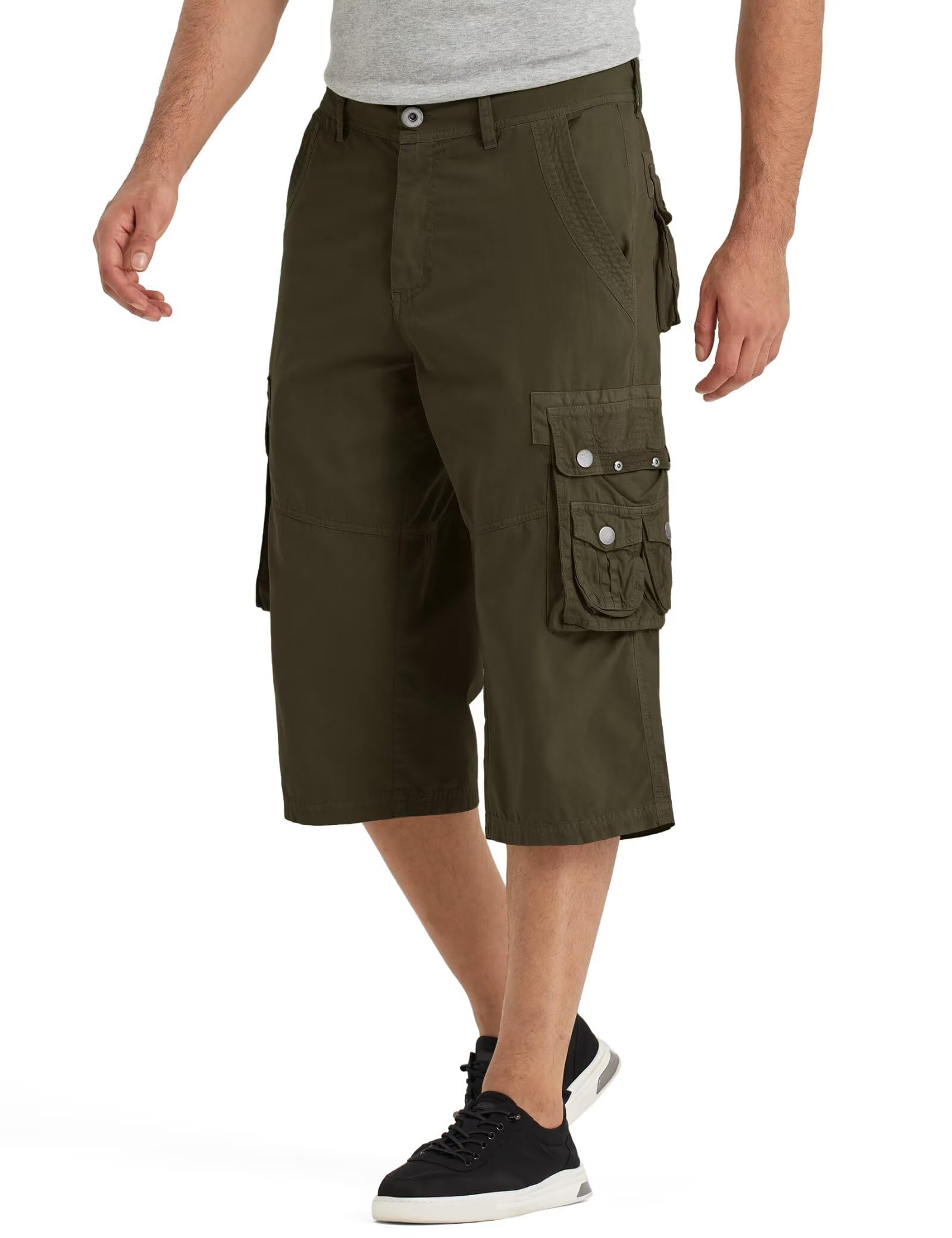 BEST SOUTH Men's Long Cargo Shorts Below Knee 13 Inches Cotton Relaxed Fit